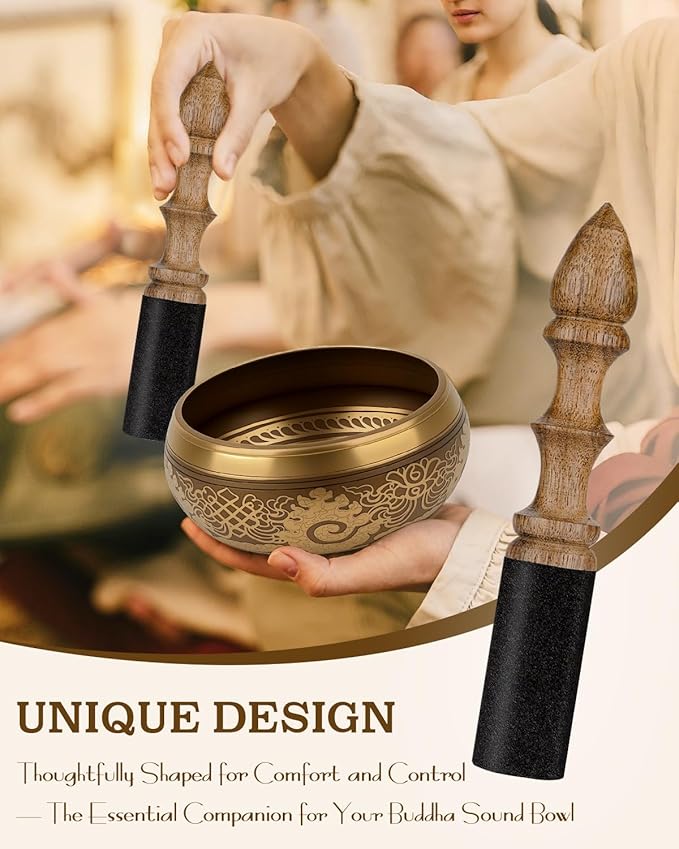Singing Bowl Mallet 100% Hand-Sculpture in Nepal Tibetan Singing Bowl Wooden Mallet Striker Sound Bowl Stick Meditation Accessories for Meditation Yoga Relaxation Healing Gifts - Bloomnest