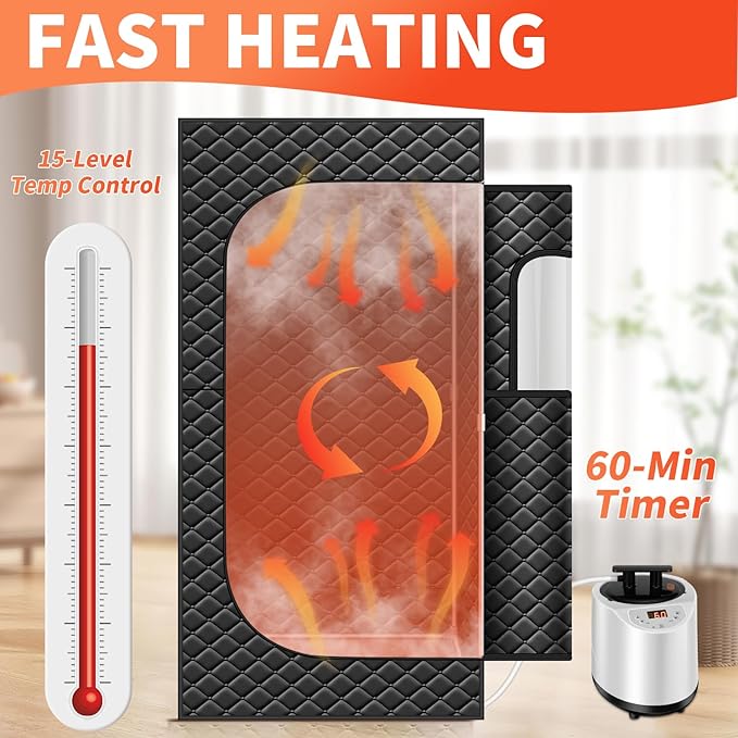 Sauna Box Red Light Theraphy - Portable Sauna for Home with 15 Levels Fast Heating, 3L/1200W Steamer and Non-Slip Mat, Remote Control for Body Relaxation, Steam Sauna for Indoor Use, 32" x 32" x 71" DAIMOT