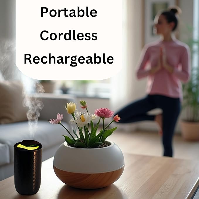 Waterless Essential Oil Diffuser – Portable Cordless Aromatherapy Diffuser for Home, Car & Office – 3 Mist Levels - 4 Timer Modes - 15ml Oil Capacity - USB-C Rechargeable - Bloomnest