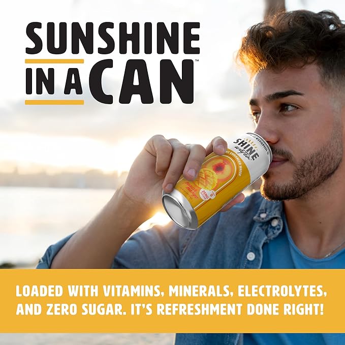 Shine Water Peach Mango Vitamin D Electrolyte Drinks 12-Pack, Sugar Free Flavored Water with Magnesium, Zinc & Antioxidants, Low Calorie Hydration Beverage, Plant-Based Vitamin Water Zero Sugar - Bloomnest