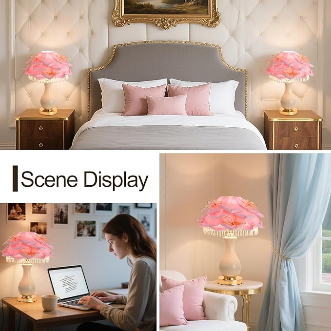 Pink Rose Flower Lamp Nordic Flower Table Lamp Romantic Ceramic Nightstand Light Modern Princess Bedside Lamp for Girl Valentines Mother's Day Wedding Decor Bedroom Living Room Entry - Bloomnest