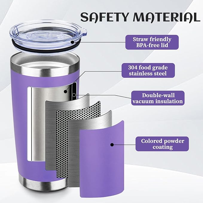 20oz Tumbler Bulk with Lid and Straw, Stainless Steel Double Wall Vacuum Insulated Travel Mug, Powder Coated Coffee Cups for Hot and Cold Drinks,Funny Gifts for Women Men(Purple,1) - Bloomnest