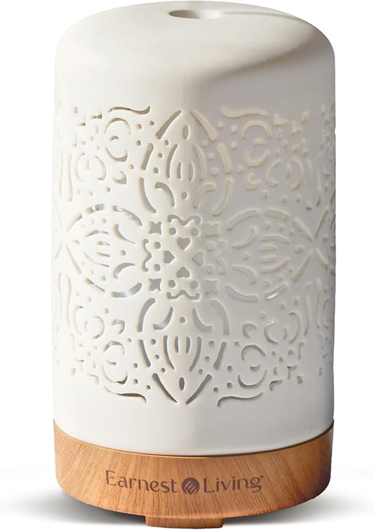 Earnest Living Essential Oil Diffuser White Ceramic Diffuser 100 ml Timers Night Lights and Auto Off Function Home Office Humidifier Aromatherapy Diffusers for Essential Oils - Bloomnest