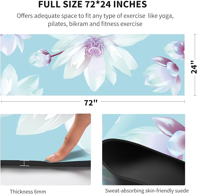 nuveti Yoga Mat Print Extra Thick TPE Non Slip Fitness Exercise Mat with Carrying Bag,72"x24" Extra Thick 6MM Exercise & Workout Mat for Yoga, Pilates Fitness and Floor Exercises - Bloomnest