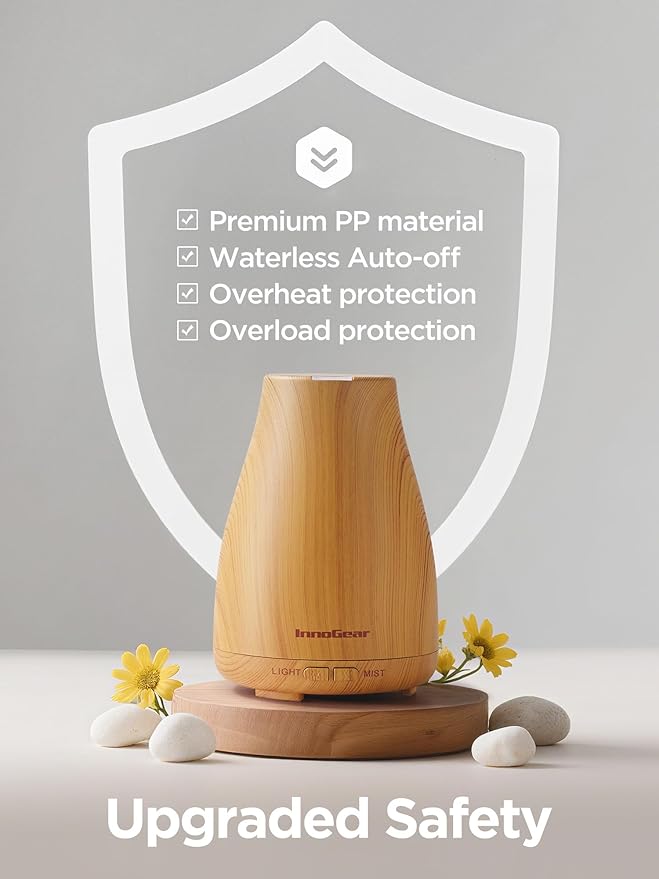 InnoGear Essential Oil Diffuser, Ultrasonic Diffusers for Home Aromatherapy Humidifier for Bedroom Room 7 Colors LED 2 Mist Mode Auto Off, Yellow - Bloomnest