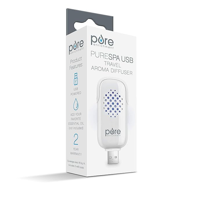 Pure Enrichment PureSpa USB Personal Aroma Diffuser - Portable, BPA-Free Essential Oil Diffuser with 3 Aromatherapy Refill Pads - Ideal for Car, Computer, and Travel - Bloomnest