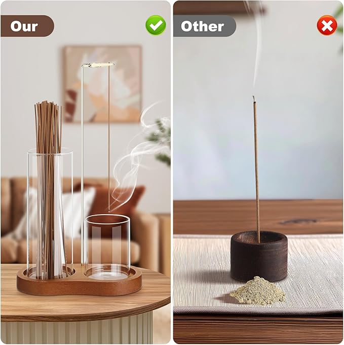 2 in 1 Incense Holder for Sticks, Incense Burner Holder with Glass Ash Storage and Incense Sticks Organizer, Insence-Stick Holder for Yoga Spa Meditation Home Decor - Bloomnest