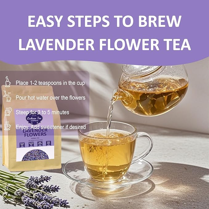 Ovikaso Tea, Lavender Tea, 16 Ounce (1 Lb), 100% Natural Food Grade, For Tea, Baking, Crafts, DIY Beauty, Sachets & Fresh Fragrance, No Sugar, No Caffeine, Loose Leaf, Resealable Kraft Bag - Bloomnest
