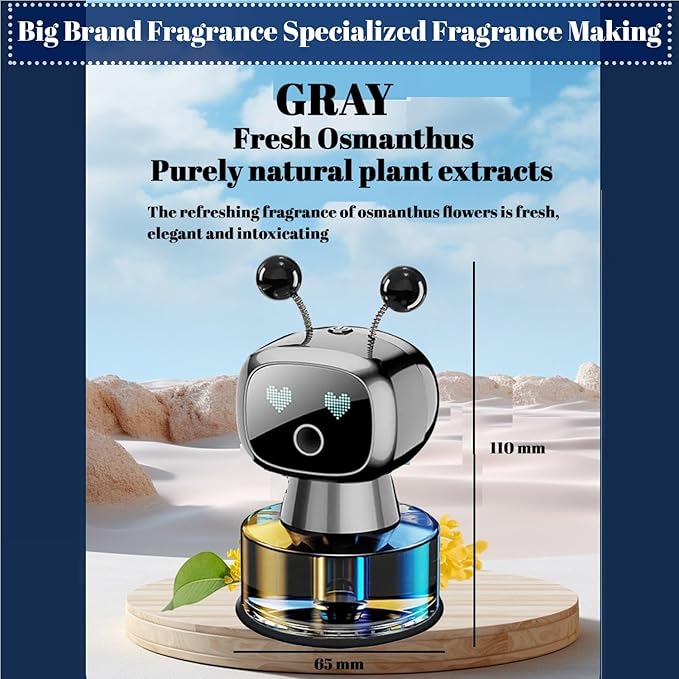 Robot Intelligent Aromatherapy Machine, Smart Cute Robot Car Air Freshener - Fine Spray/Fillable/Four-Gear Adjustment/Vibration Sensing/On-Off/Large Capacity Long-Lasting Fragrance/Gray-V2(Osmanthus) - Bloomnest
