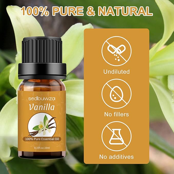 Sedbuwza Vanilla Lavender Essential Oil Set, Vanilla Fragrance Oil Lavender Scent Oil Set for Diffuser, Aromatherapy, Massage, Soap, Candle Making 2 x 10 ml Sedbuwza