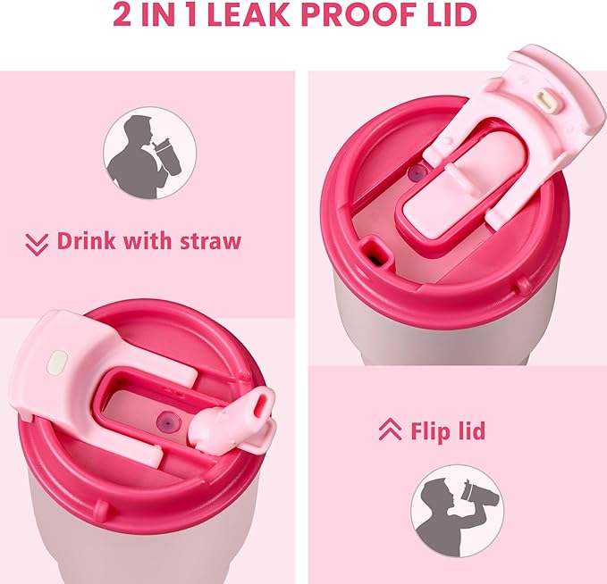 13.5oz Kids Insulated Tumbler with Lid and Straw, BPA-Free Stainless Steel Kids Water Bottle, Leak-Proof& Cupholder Friendly Tumbler for Boys & Girls -2 Pack(Pink+Purple) - Bloomnest