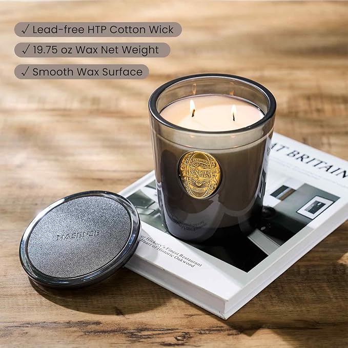 M&SENSE Large Two-Wick Soy Candle | Oud Wood & Black | 19.8 oz, 120H Burn Time | Luxury Scented Candle for Relaxation, Gifting, Home Décor | Ideal for Bedroom, Office, Party Ambiance - Bloomnest