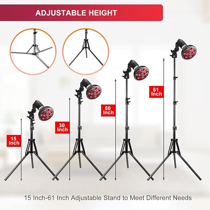 Wolezek LED Red Light Lamp with Stand, Adjustable Tripod 15"-61", 18 LEDs 660nm & 850nm Combo, E26 Standard Socket, Aluminium Shell, Black WOLEZEKLED