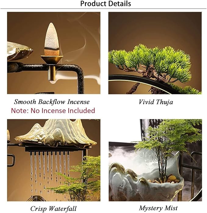 Tabletop Buddha Water Fountains Indoor Water Fall with LED Light Zen Decor for Meditation with Mist Japanese Decor with Fake Plants Feng Shui Decor for Good Luck Wealth - Bloomnest
