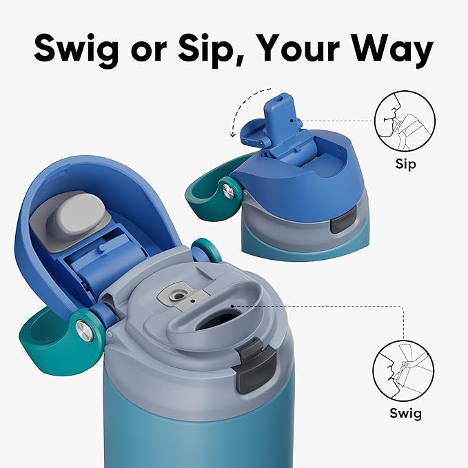 ENCOOL Leakproof Insulated Water Bottle with Straw Dual-Sip Water Bottle Bag-Safe Design for Work, Commute & Gym – Keeps Drinks Cold All Day, 32 oz, Teal Blue ENCOOL