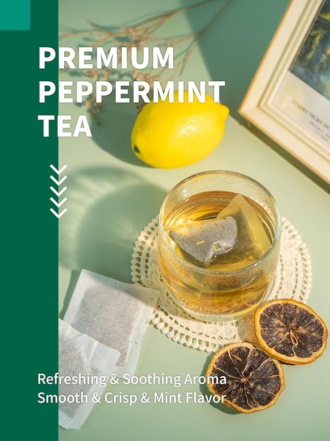 HYNTMYT Peppermint Tea Bags, Natural Peppermint Leaves, Crisp Mint Flavor, Caffeine Free, 100 Count - Bloomnest
