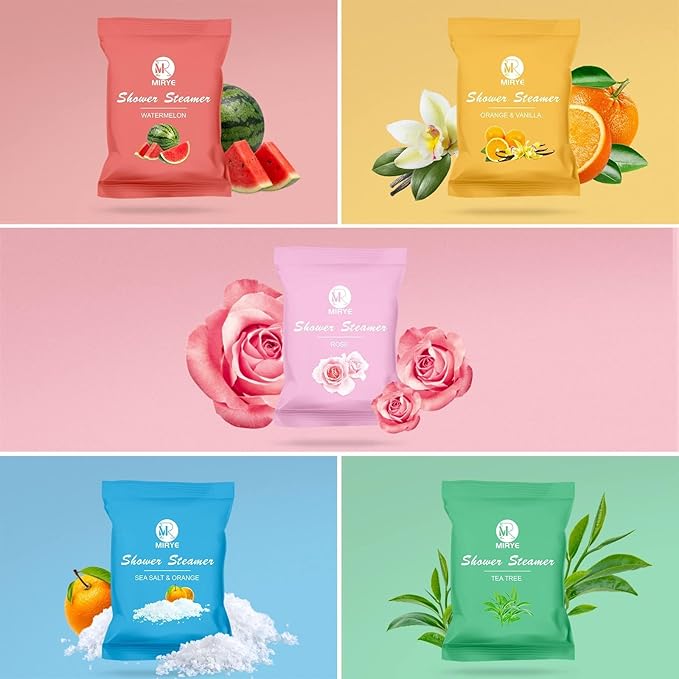 Shower Steamers Aromatherapy - 20 Pack Shower Bombs Aromatherapy Birthday Gifts for Women, Organic Watermelon, Orange & Vanilla, Sea Salt & Orange, Rose, Tea Tree, Gift for Women - Bloomnest