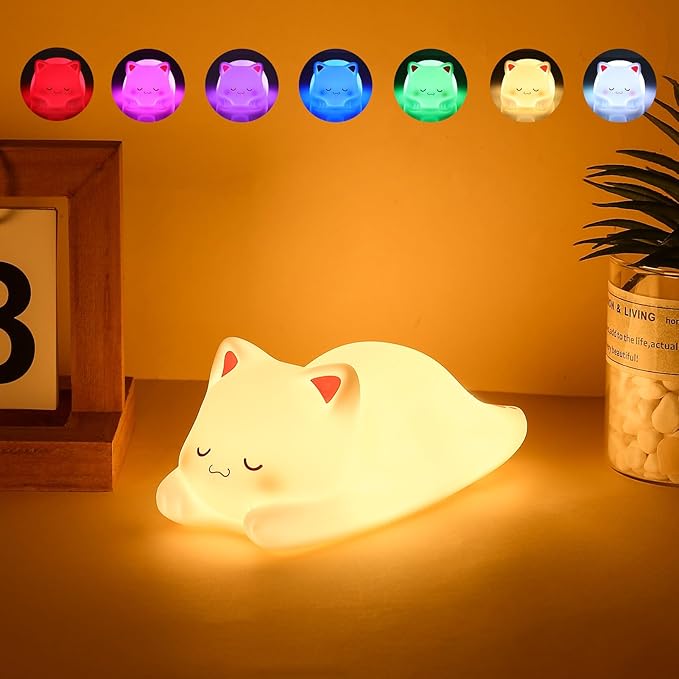 Tremdwoto Cat Night Light for Kids,Cute Colorful Night Light Baby Girl Squishy Night Lights Lamp 1/3 Hour Timer Kitty Light Dimmable Nursery Nightlight,Children's Room Decor，Gifts for Boys and Girls - Bloomnest