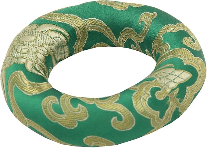 Silk Brocade Ring Cushion Pillow for Tibetan Singing Bowl Hand Made Nepal (Green) - Bloomnest