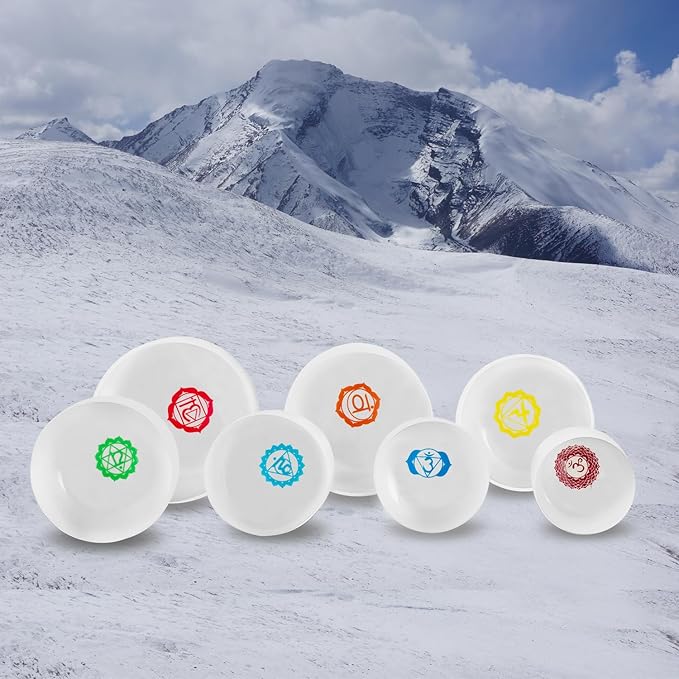 Kresec 432Hz 6-12 Inch Chakra Tuned Quartz Crystal Singing Bowl Set of 7 Multicolored Sound Healing Bowls for Meditation, Yoga & Reiki with Padded Case, Suede Mallets & O-Ring 7 Chakra Colors - Bloomnest