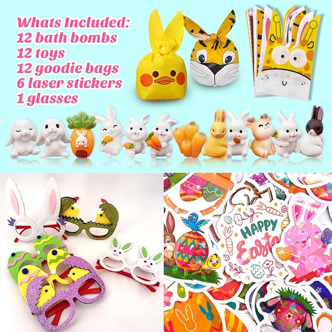 12 Pack Easter Egg Bath Bombs for Kids with Surprise Inside, Kids Bath Bombs for Easter Egg Hunt and Easter Basket Stuffers, Easter Bath Bombs for Kids
