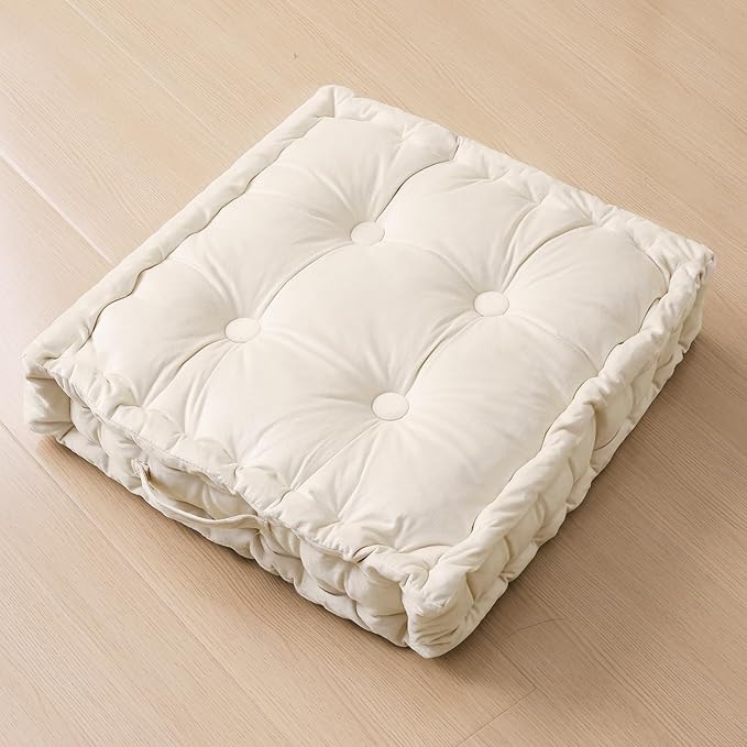 Square Floor Pillows, Large Floor Cushion for Adults Kids, Meditation Floor Pillow Seating Cushion with Shredded Memory Foam and Silk Wadding, 20"x20"x5" Ivory - Bloomnest