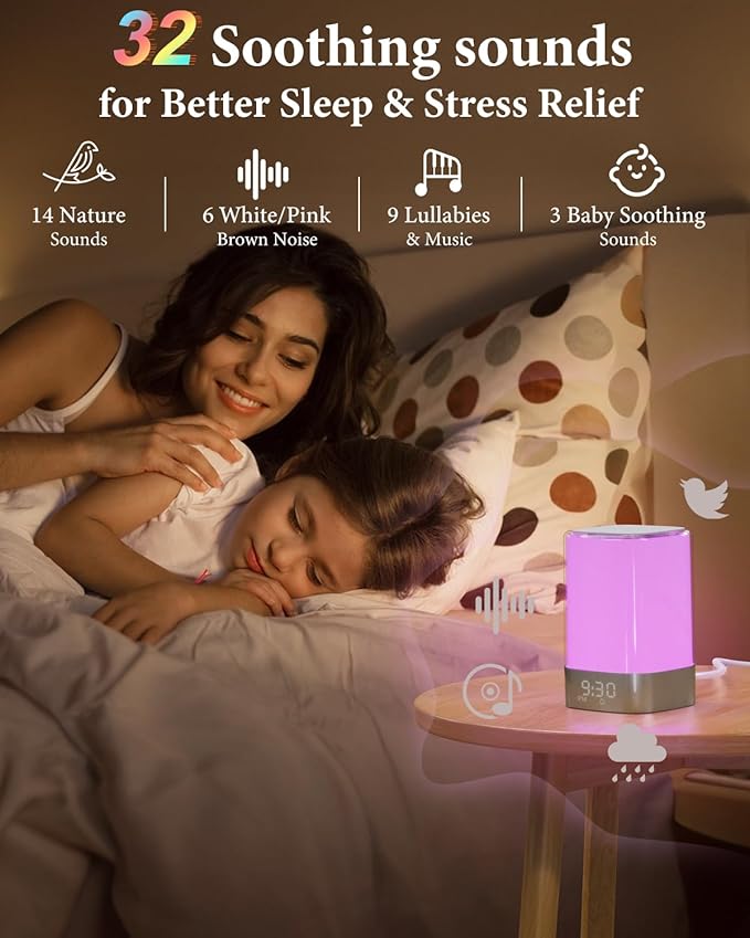Sound Machine White Noise Machine with 32 Soothing Sounds, Bluetooth Speaker, Alarm Clocks for Bedrooms with Wake up Light, Night Light for Kids, App Control Birthday Gifts for Women, Teen Girls, Boys - Bloomnest