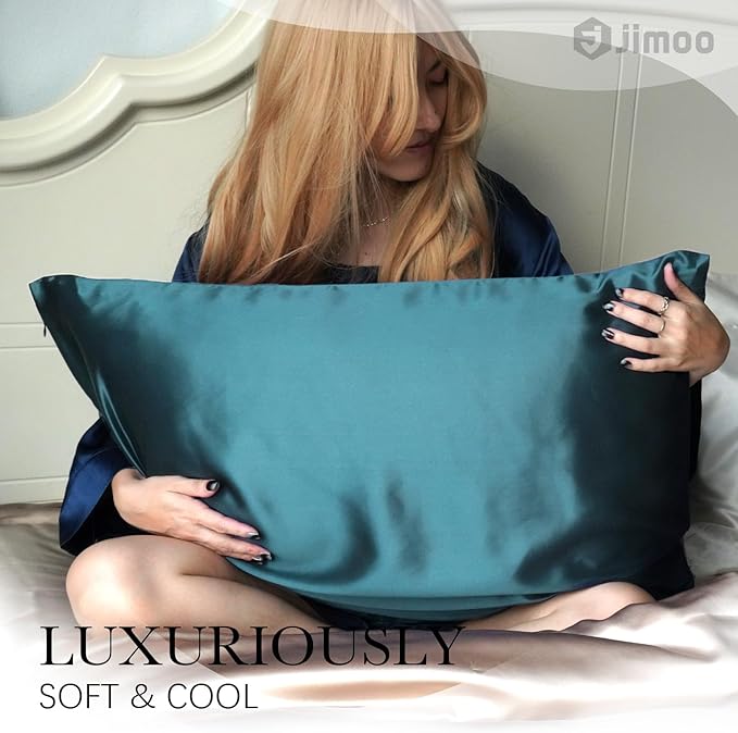 100% Mulberry Silk Pillowcase for Hair and Skin, 22 Momme Pure Natural Silk Pillow Case Both Sided with Zipper, Pillow Cover for Women Mom Men (Fog Blue, Standard 20''×26'', 1 Pack) - Bloomnest