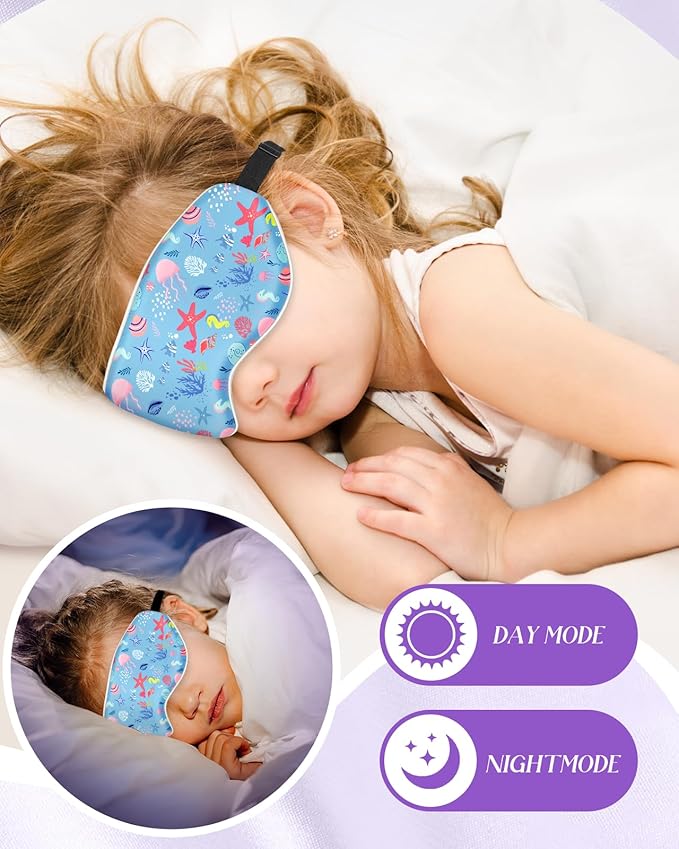 Sleep Mask for Kids - Cute Kawaii Cartoon Silk Sleeping Mask with Adjustable Strap Soft Smooth Light Eye Mask for Sleeping Silk Kids Eye Cover for Boys Girls Teens, Cute Sea Animals - Bloomnest