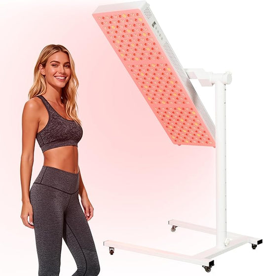 Red Light Therapy for Body and Face, 630nm 660nm 810 nm 830nm 850nm Near Infrared Light Panel with Adjusteble Stand and Timer,300LEDs for Home Use(White)