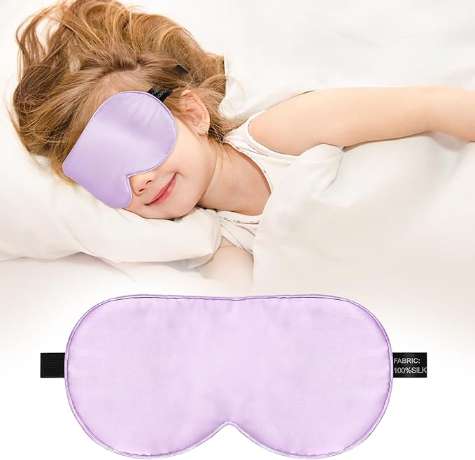 Kids Sleep Mask Eye Cover, 100% Real Natural Pure Silk Eye Mask with Adjustable Strap, Blindfold Kids Eye Mask for Sleeping, Eye Shade for Boys Girls and Adult, Pressure-Free Comfort (Purple) - Bloomnest