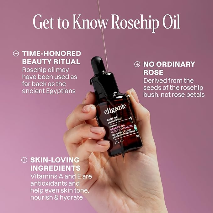 Cliganic Organic Rosehip Seed Oil for Face, 100% Pure | Natural Cold Pressed Unrefined Non-GMO | Carrier Oil for Skin, Hair & Nails - Bloomnest