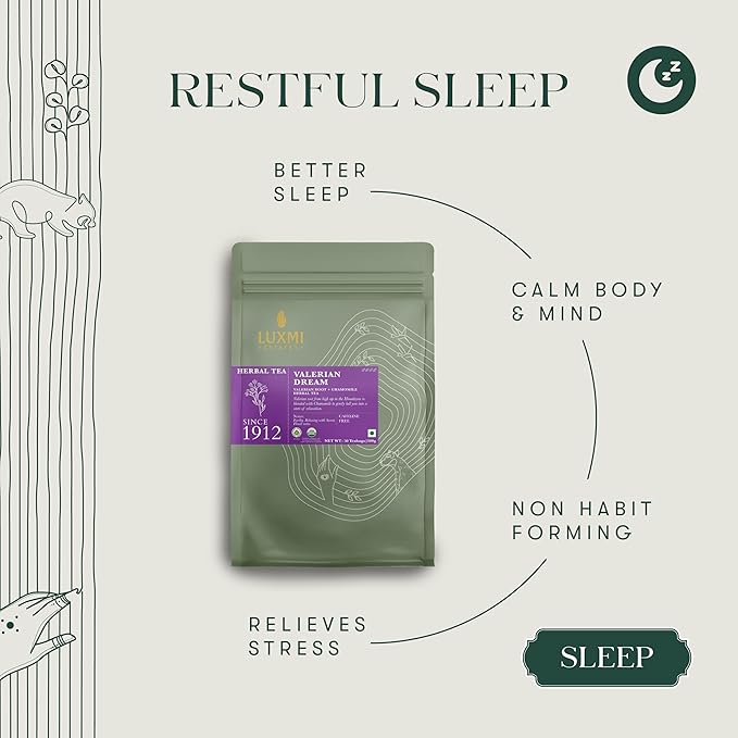 Luxmi Estates Valerian Dream Organic Valerian Root Tea (50 Tea Bags) Caffeine Free Tea For Sleep, Relaxing, Calming, and Stress Relief - Bloomnest