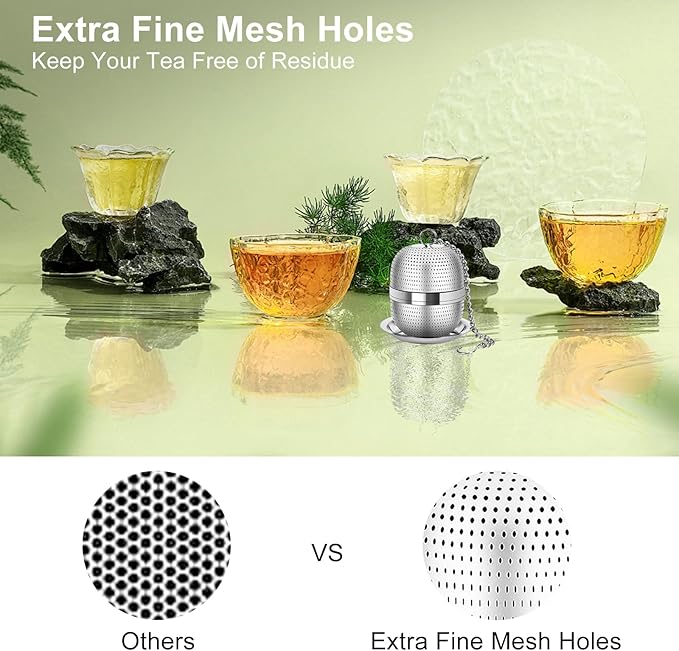Numola Tea Ball Infuser for Loose Tea, Extra Fine Mesh Tea Strainer with Drip Tray, 304 Stainless Steel Tea Steeper for Black Tea, Rooibos, etc - Bloomnest