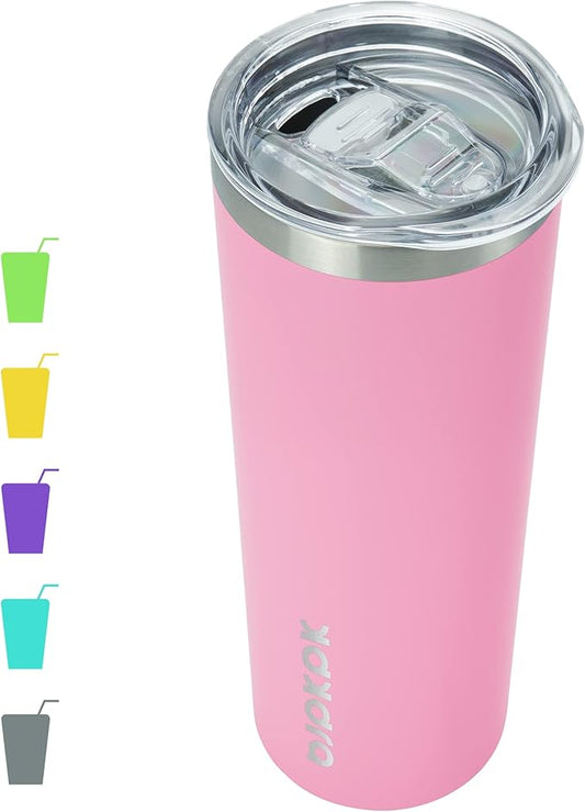 BJPKPK Skinny Insulated Tumbler, Stainless Steel Reusable Slim Insulated Travel Coffee Cup with Lid,Light Pink,20oz - Bloomnest