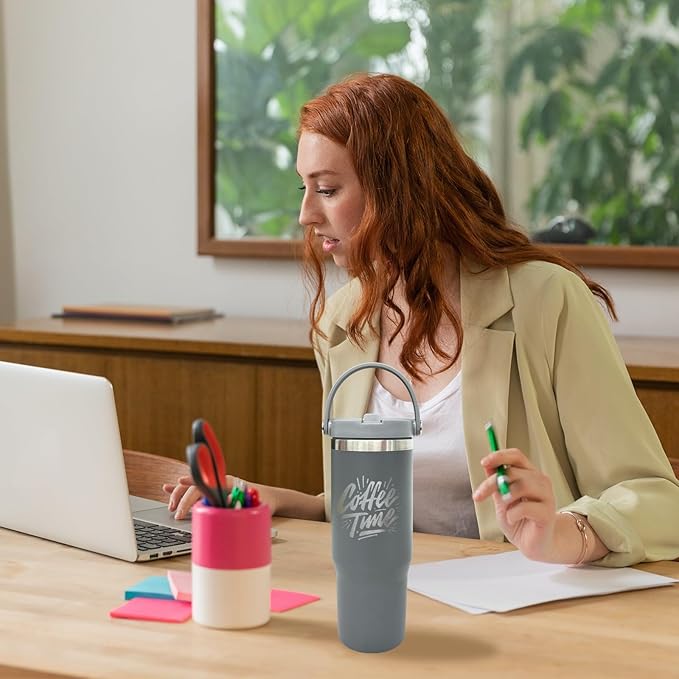 30 oz Tumbler Bulk with Top Handle, Double Wall Vacuum Insulated Tumbler with Flip Straw, Travel Coffee Mug 30oz Powder Coated Cup for Laser Engraving (Gray,4 pack) - Bloomnest