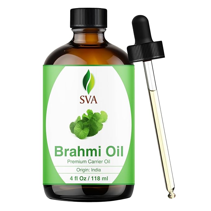 SVA Brahmi Oil - 4 Fl Oz – 100% Natural Cold Pressed Brahmi Oil - for Face, Skin Care, Hair Care, Scalp Massage & Body Massage – Carrier Oil with Dropper - Bloomnest