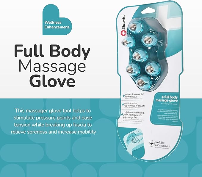 BioSwiss Massage Glove with Steel Roller Balls, Handheld Full Body Massager for Back, Neck, Shoulders, and Legs Bioswiss