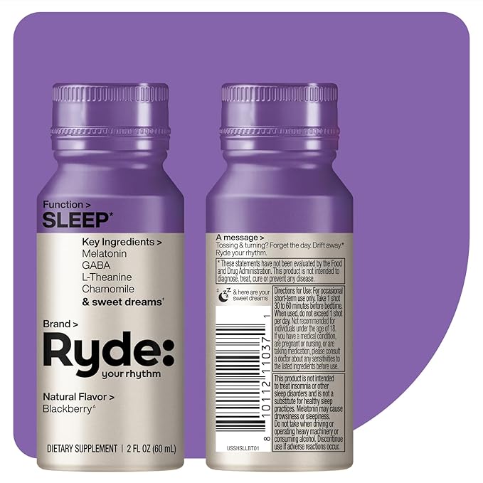 Ryde: SLEEP | 2oz Sleep Shot for Occasional Use | Melatonin, GABA, L-Theanine & Chamomile | Blackberry Natural Flavor | Sugar-Free, Zero Calories, Vegan | Manufactured in USA (24 Pack) - Bloomnest