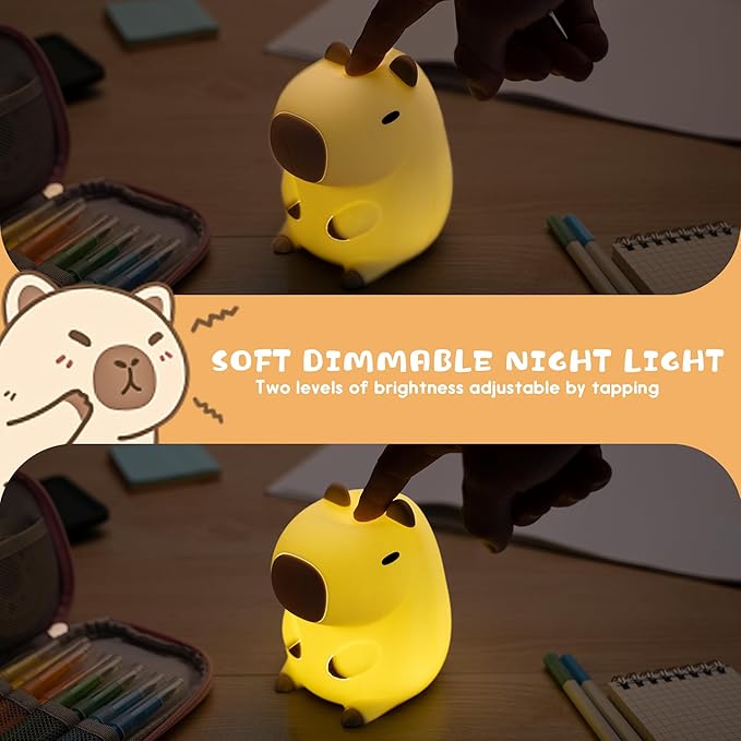 UNEEDE Cute Capybara Night Light, Novelty Animal Silicone Nursery Night Light Rechargeable Table Bedside Lamp with Touch Sensor for Bedroom Living Room Squishy Capybara Stuff Boys Girls Gifts - Bloomnest