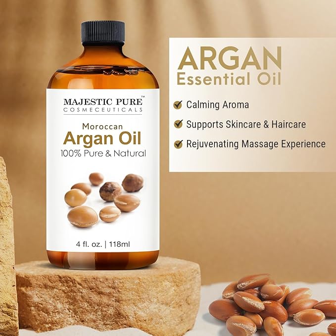 Majestic Pure Essential Oil with Glass Dropper - 100% Pure and Natural - Essential Oils for Diffuser, Aromatherapy, Soap and Candle Making, Moroccan Argan Essential Oil, Moroccan Argan Oil, 4 Fl Oz - Bloomnest