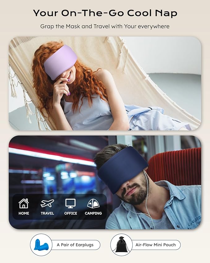 Dual-Sided Sleep Mask for Side Sleepers, Soundless Velcro, Bamboo Fiber & Milk Silk Eye Mask, Zero Pressure Sleeping Mask for Women & Men, Eye Relief Blindfold for Nap, Travel Essentials, Blue - Bloomnest