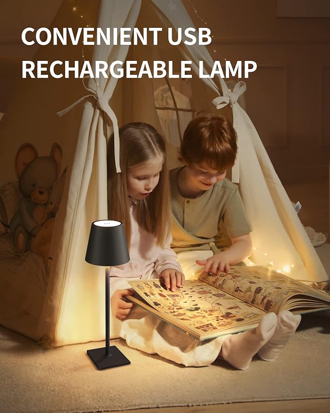KDG Cordless Table Lamp, Portable LED Desk Lamp, 5000mAh Battery Operated, 3 Color Stepless Dimming Up, for Restaurant/Bedroom/Bars/Outdoor Party/Camping/Coffee Shop Atmosphere Night Light(Black) - Bloomnest