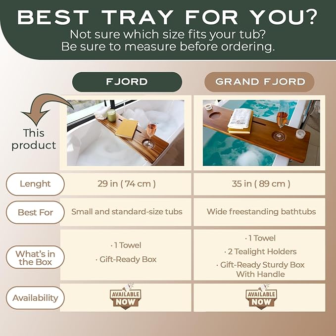 Fjord | Superior Teak Bathtub Tray Wood 29" for Small Tubs | Adjustable Wooden Bathtub Caddy | Sustainable Minimalist Bath Table Tray for Home Spa | by JapandiSpirit - Bloomnest