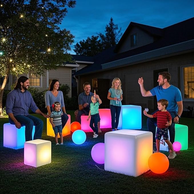 Mr.Go 16-Inch Rechargeable LED Cube Chair Light, 16 RGB Colors Glow Cube Seat w/Remote, Waterproof LED Cube Table, Color Changing Cubes Floor Lamp, Home Bedroom Patio Party Decorative Lighting - Bloomnest