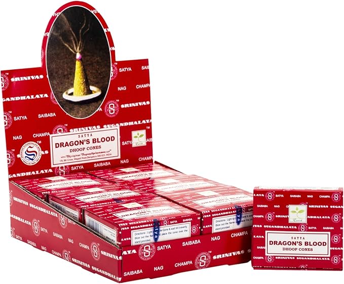 Satya Sai Baba Dragons Blood Original Earth Marked Natural Masala Incense 144 Dhoop Cones in Pack of 12 Boxes | Best for Prayer, Meditation and Relaxation AROVATIKA