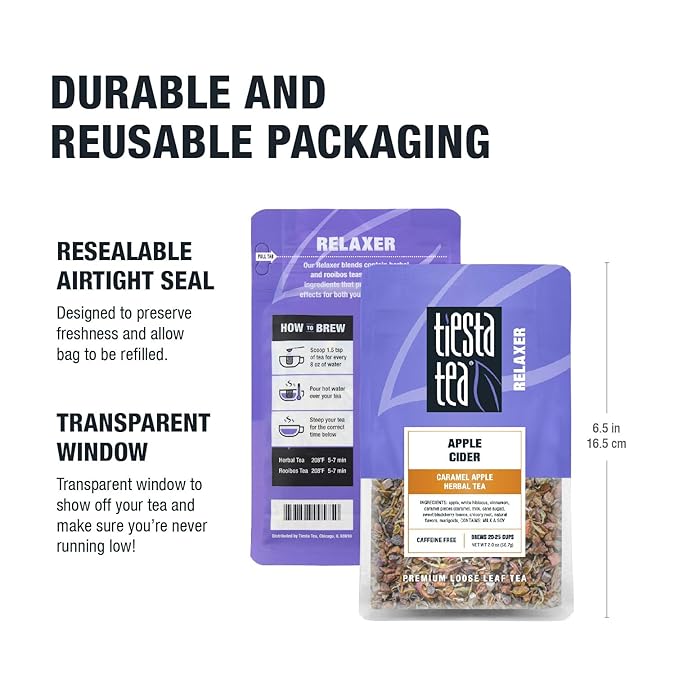 Tiesta Tea Apple Cider, Premium Loose Leaf, Caramel Apple Herbal Tea, Non-Caffeinated, Real Fruit, Herbs and Spices, Relaxing Tea BlendsHot or Iced Brew Up to 20-25 Cups, 2oz Resealable Pouch - Bloomnest