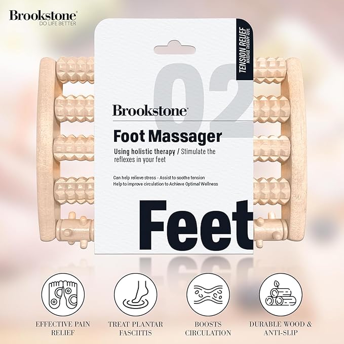 Brookstone Wooden Foot Roller Massager - Deep Tissue Reflexology & Trigger Point Therapy for Plantar Fasciitis, Arch & Heel Pain Relief - Portable Manual Massager, Ideal Gift for Home or Travel - Bloomnest