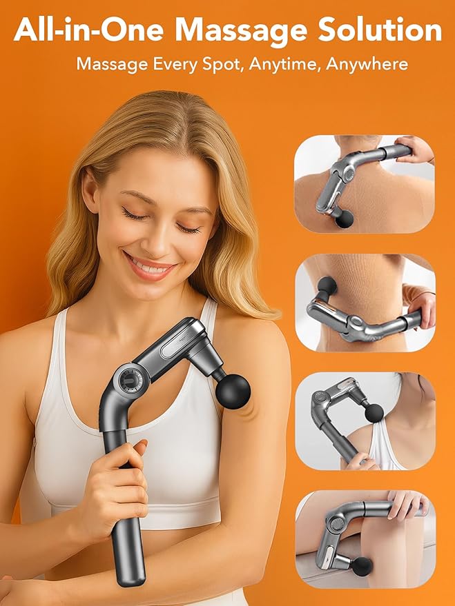 Foldable Massage Gun Deep Tissue with Retractable Handle，Back and Neck Massager for Pain Relief，Handheld Massager for Shoulder Lower Leg Waist– Perfect Gifts for Women, Father, Mother, Friends - Bloomnest