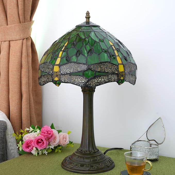 Tiffany Lamp Green Dragonfly Stained Glass Table Lamp 12X12X18 Inches Green Dragonfly Style Desk Reading Light Decor Beside Bedroom Living Room Home - Bloomnest